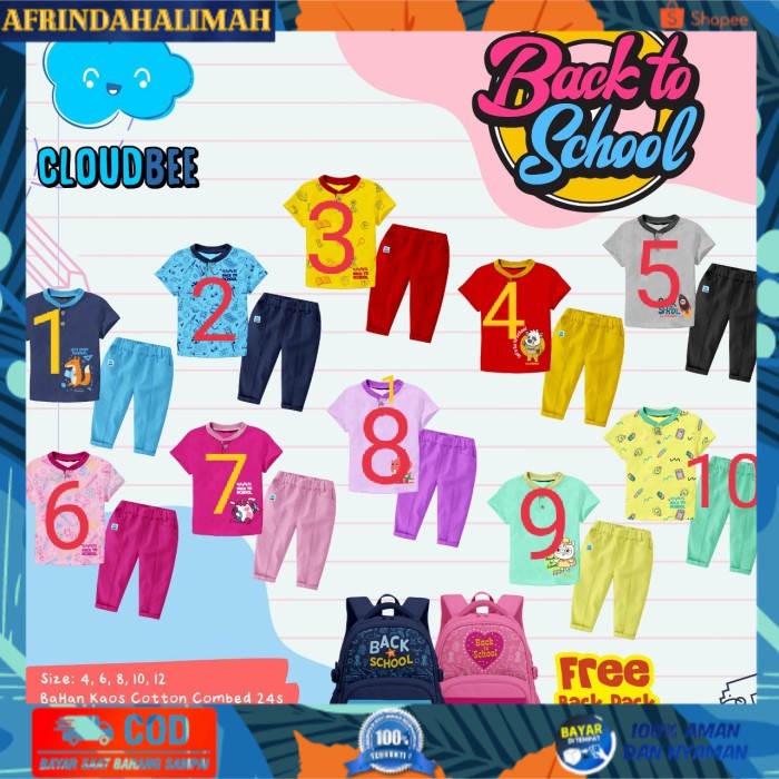 

[TERBARU] Set Back to school Cloudbee Setelan anak 4-12 th - motif 2, 4
