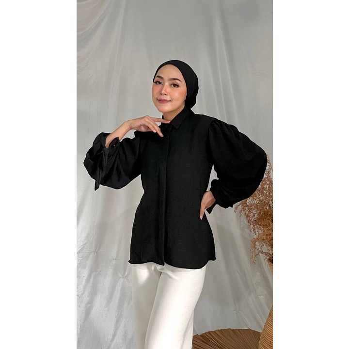 CLEARANCE SALE 50ribu Mina Blouse Crinckle Atasan Wanita Kemeja Airflow Baju Muslim Outfit Korea Lengan Balon