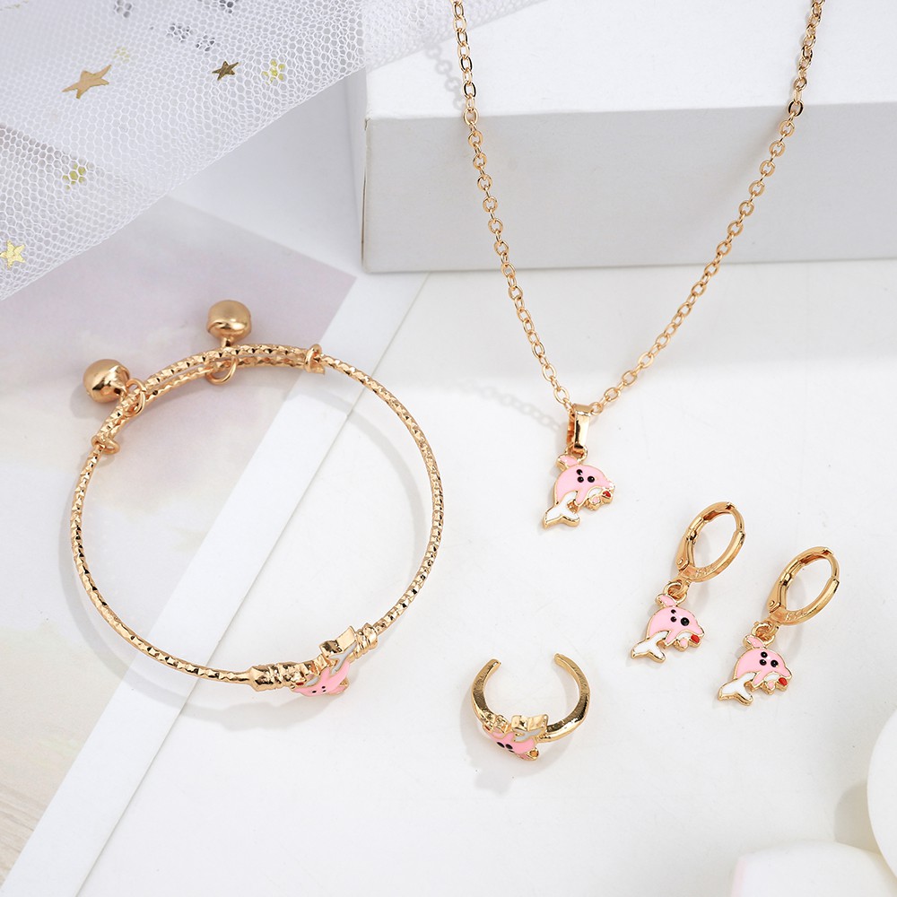 set perhiasan anak titanium kalung anti karat gelang wanita anting korea cincin fashion asesoris wanita set perhiasan D438