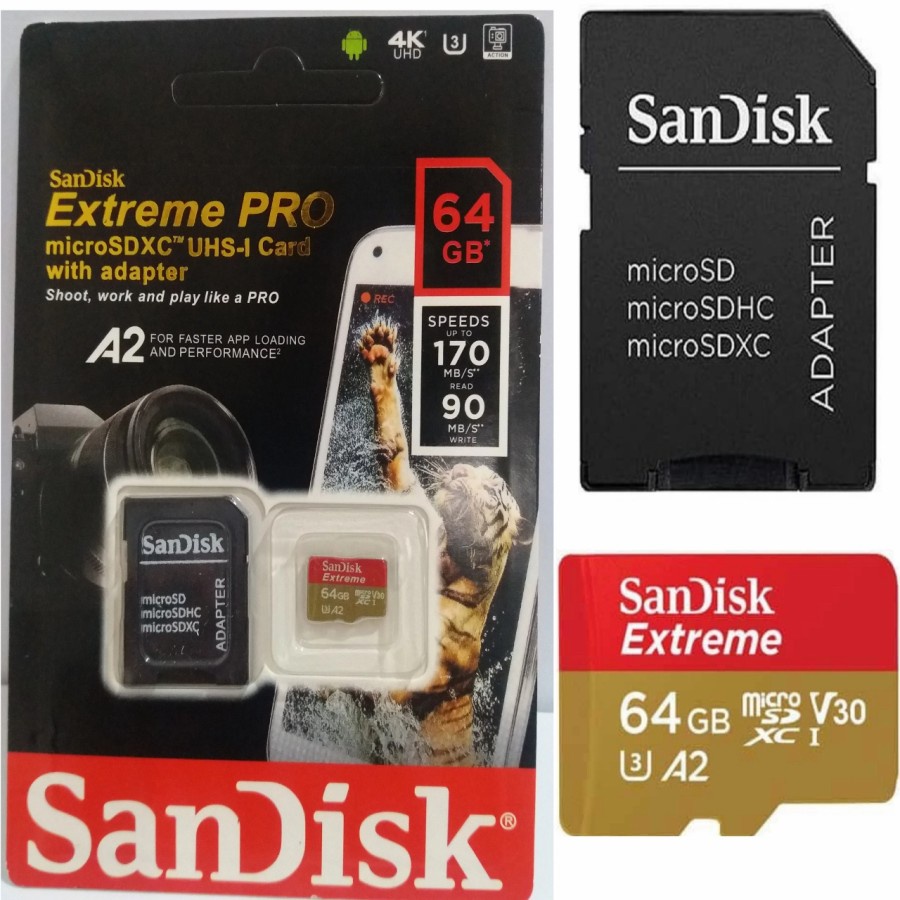 SanDisk Extreme Pro A2 64gb microSDHC UHS-I Card 64gb A2 with Adapter