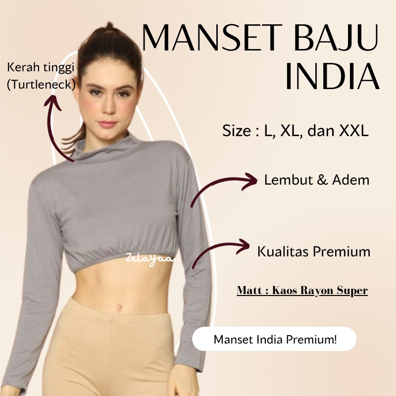 MANSET INDIA PREMIUM CROP LENGAN PANJANG | BAHAN RAYON SUPER |  CROPTOP JUMBO XXL | MANSET BAJU INDIA KERAH TINGGI