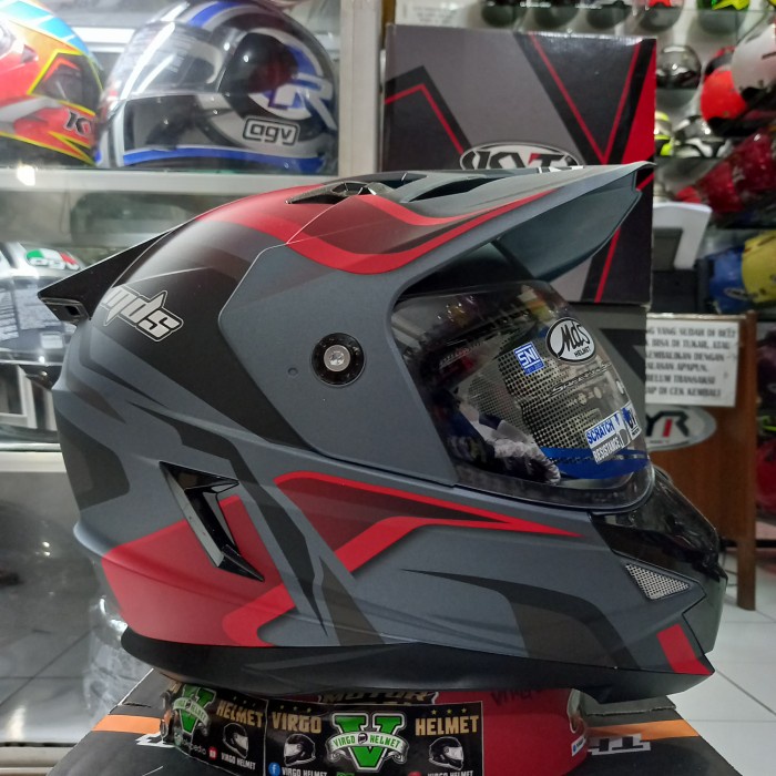MDS HELM SUPERMOTO ALL GREY RED MATT