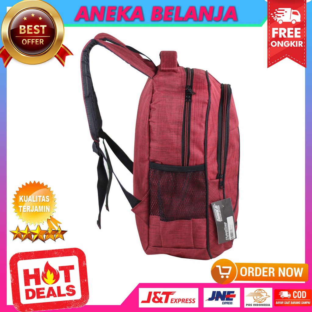 Tas Ransel Denim Scotlet Maroon Berkualitas Khusus Cowok Kece Kekinian Fashionable Multifungsi Murah