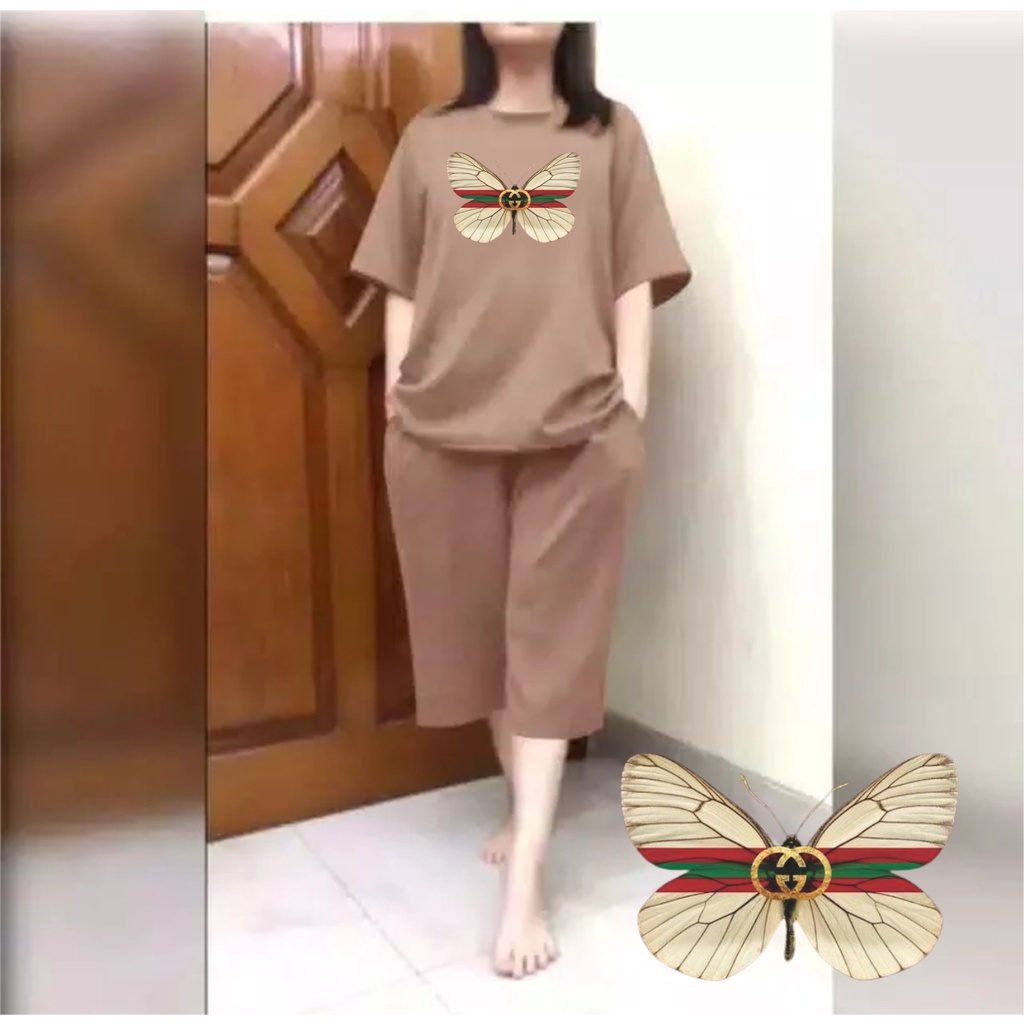 Setelan Wanita JUMBO + Celana Kulot 3/4 Big Size Fit XXL Kupu 01