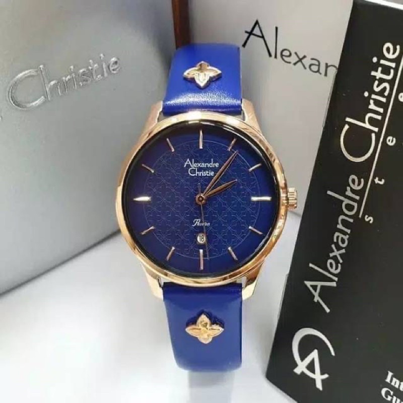 JAM TANGAN WANITA ALEXANDRE CHRISTIE AC 2777 BLUE ROSEGOLD ORIGINAL