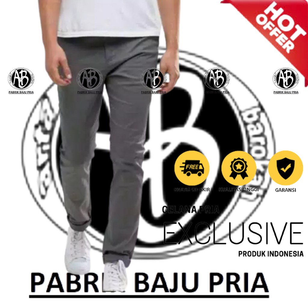 Celana Pria Slimfit Panjang Chino Kerja Harian Hitam Mocca Abu Grey Kream Cream Sz 27 Sampai 38