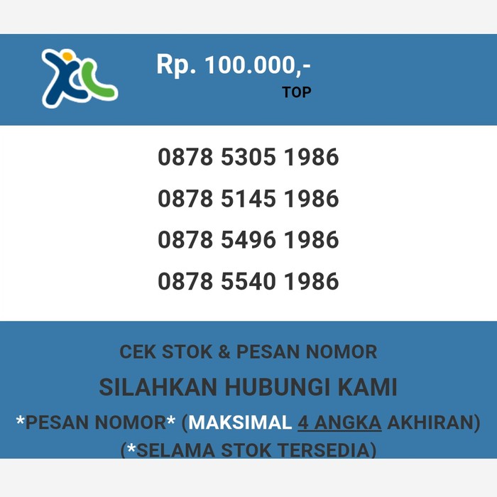 Nomor cantik XL murah tahun lahir 1986 XL dan AXIS T5888-100