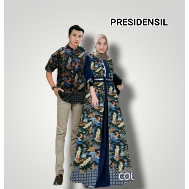 PRESIDENSIL Couple Batik Prada Baju Keluarga Pesta Undangan Lebaran Couple Gamis Dress Set Pasangan