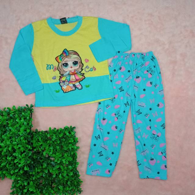 Ss#212 Setelan Anak Perempuan size 3-4tahun / Piyama Anak Cewek / Baju Lol / Baju nyala