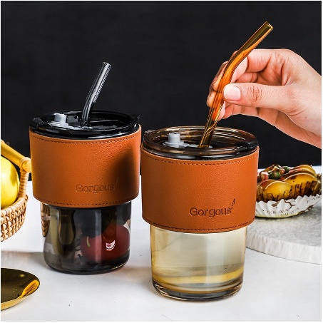 BOTOL MINUM GELAS, TUMBLER GELAS KACA VINTAGE AESTHETIC BOTTLE CUP FOR COFFEE SIMPLE ELEGAN WATER 400 ML - FREE STRAW KACA