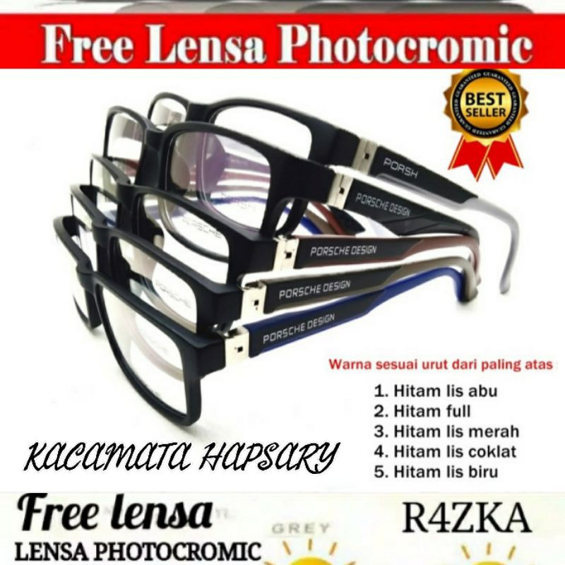 PAKET HEMAT : Frame Kacamata Pria Sporty + Gratis LENSA photocromic / Lensa Berubah Otomatis