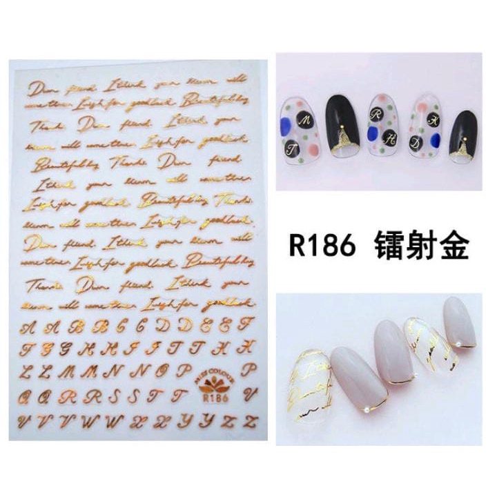 NAIL STICKER ABSTRACT WORD WRITE WRITTING / STICKER TULISAN HITAM GOLD JAPAN NAILS STYLE