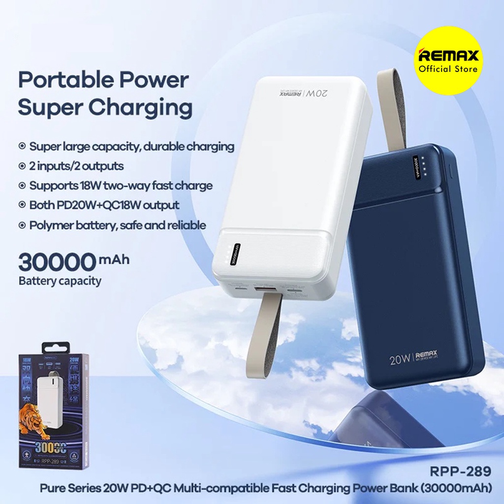 Remax Pure Power Bank 30000mAh Fast Charging 20W Dual Port RPP-289