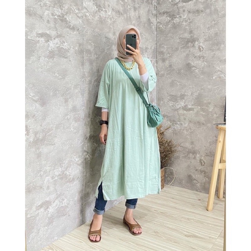 Kyla Dress Shirt (kaos dress) | mididress kaos | tunik kaos | MENDY DRESS BASIC OVERSIZED PANJANG LONG KAOS DRESS TSHIRT POLOS KATUN KAOS TUNIK SIMPLE KOREAN