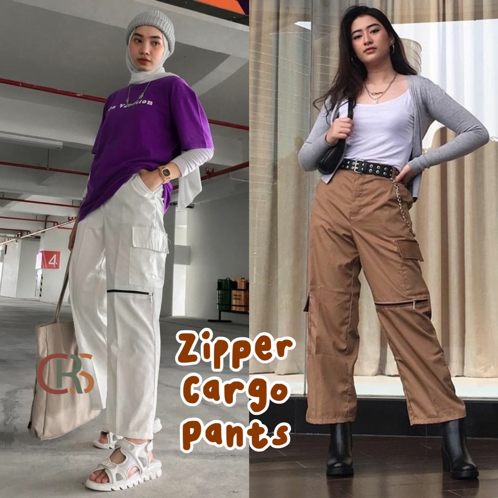 CC  Cargo Pants American Drill Celana Wanita ( Zipper )