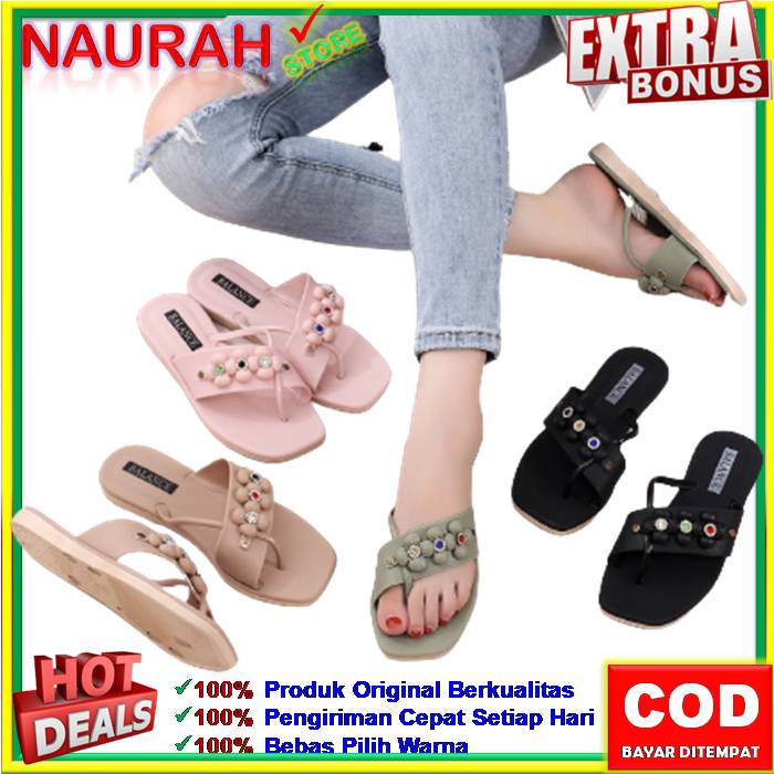 SANDAL WANITA MURAH BALANCE 1203 21 SENDAL JELLY 3 BUNGA MOTE WARNA BLC ORIGINAL ANTI SLIP