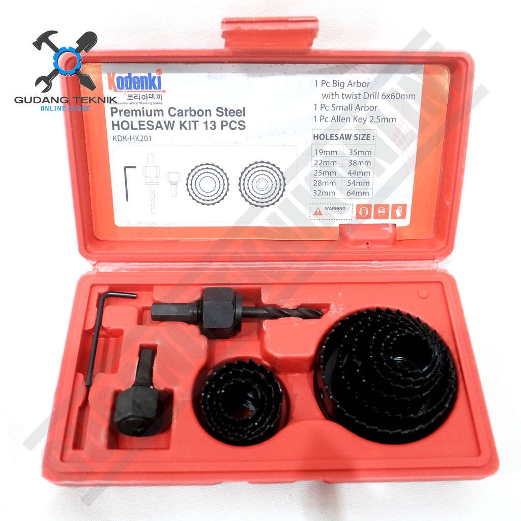 Mata Bor Pelubang Kayu 1 SET 13Pcs KODENKI KDK HK201 / Wood Holesaw Kit 13 Pcs KODENKI Kayu PVC