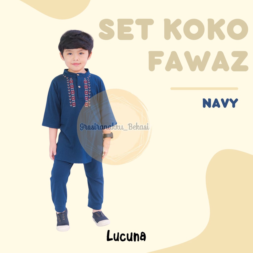 Setelan Koko Anak Fawaz Lucuna Warna Navy Size 1-5 Thn