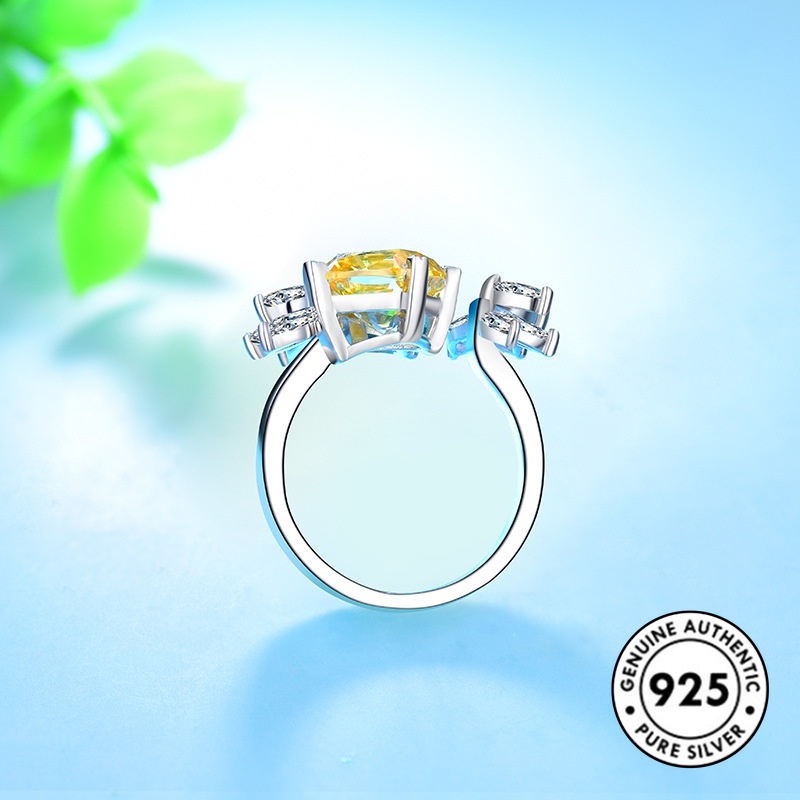 Cincin Model Terbuka Bahan S925 Silver Aksen Berlian Warna Kuning