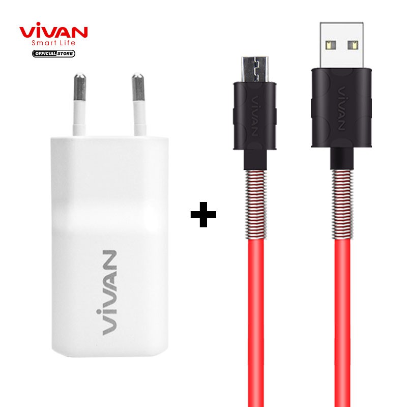 Charger HP VIVAN Dual USB 2.4A White DD01 + Kabel Micro USB Android Red FM100 Original