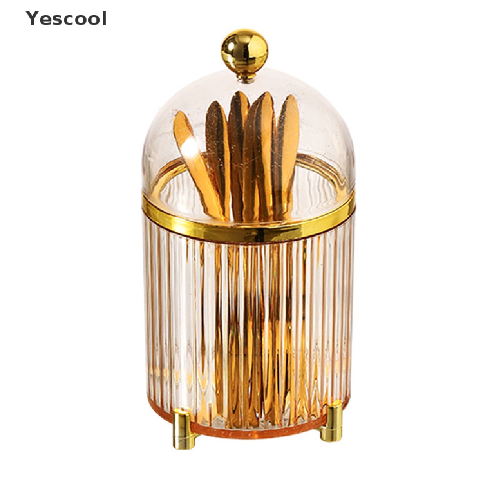 Yescool 10PCS Garpu Buahkuemakanan Penutup Bahan Stainless Steel Warna Gold Portabel Dengan Toples