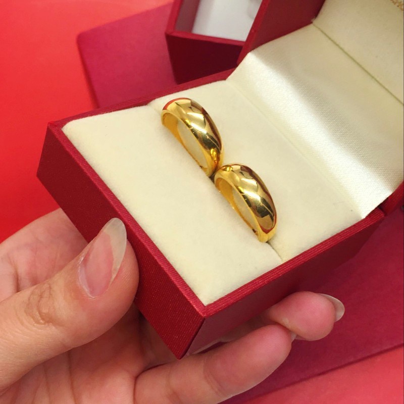 Cincin Yang Dapat Disesuaikan Dengan Bukaan Mengkilap Berlapis Emas 24K Yang Bergaya Sederhana Untuk Pria dan Wanita