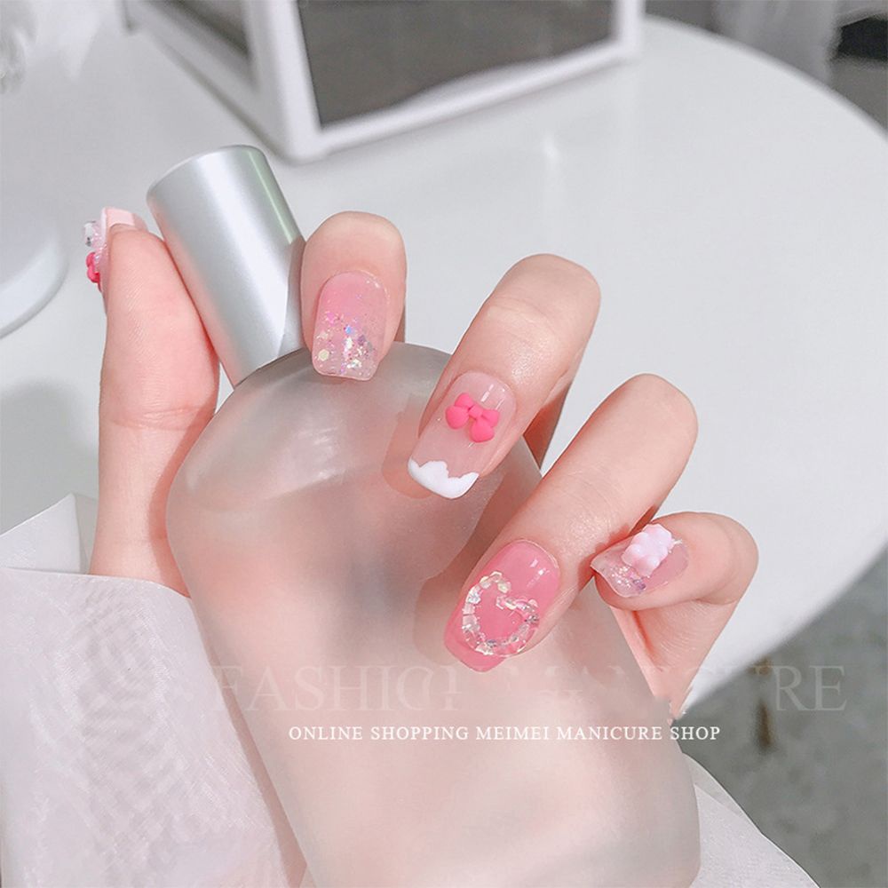 MXBEAUTY 30Pcs/Bag Bow Bear Nail Art Accessories Cartoon DIY Nail Art Decorations Bear Bow Nail Studs Cute Candy Color Mixed Resin Nail Salon Manicure Ornaments Matte Nail Jewelry