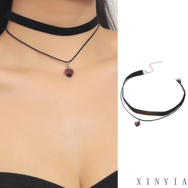 Xia.id Kalung Rantai Wanita Dua Lapis Liontin Hati Gaya Retro Sexy Adjustable