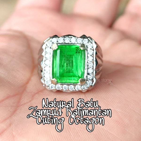 Cincin Batu Permata Zamrud Kalimantan Cuting Octagon Original