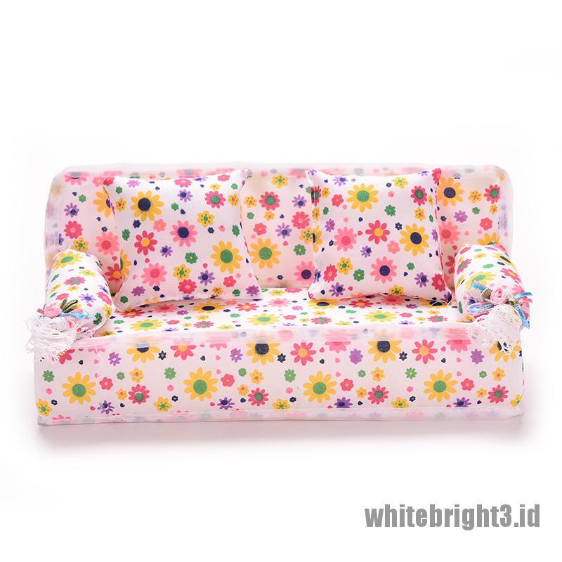 (white3) 3pcs / set Sofa + 2 Bantal Untuk Furnitur Rumah Boneka Barbie