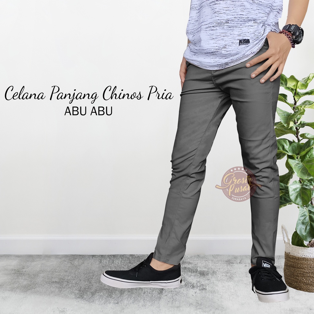 Celana Chino Chinos Pria Abu Ukuran 27 - 38