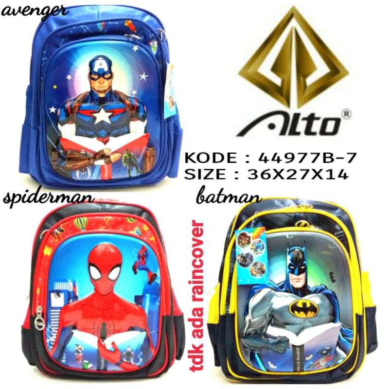 TAS BACKPACK RANSEL LAKI LAKI ALTO 44977B-7 BATMAN SPIDERMAN AVENGER KARAKTER TIMBUL