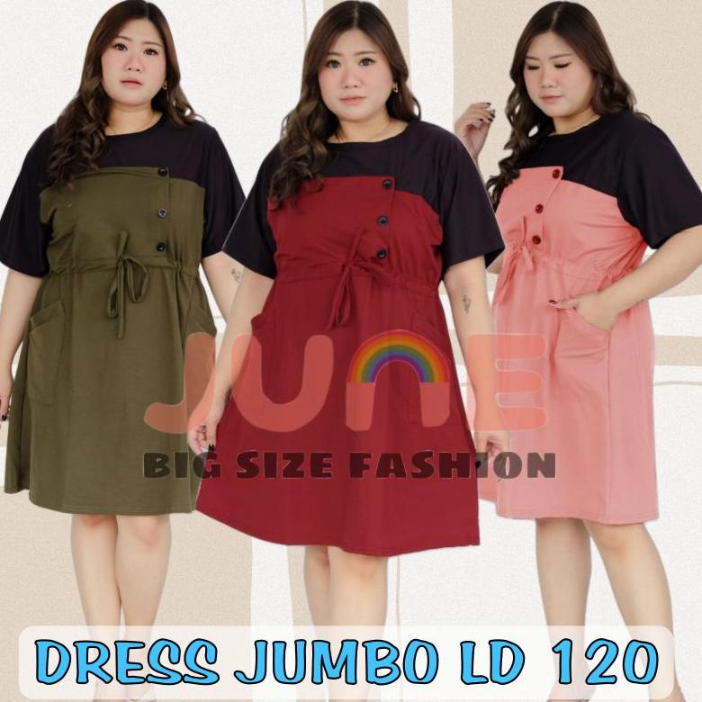 June - Dress Wanita Ukuran Jumbo Two Tone / Dress Jumbo Xxxl Ld 120 Cm / Dress Wanita Kekinian / Dre