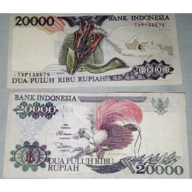 Uang Rp 20.000 Cendrawasih Merah 1995 Asli