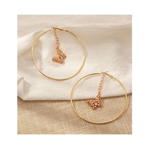 LRC Anting Tusuk Fashion Round Golden Small Butterfly Alloy Geometric Earrings K37035