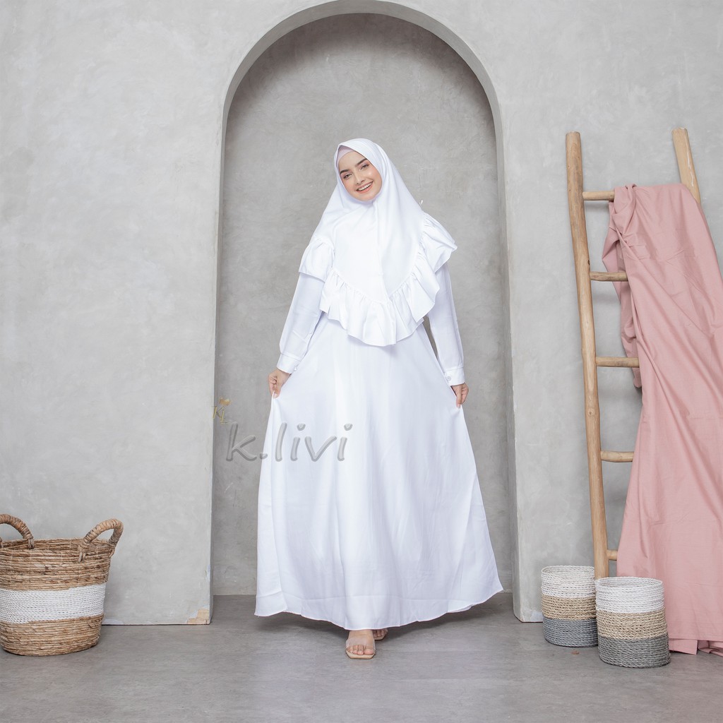 Baju gamis putih syari M L XL pengajian manasik busana muslim wanita-8