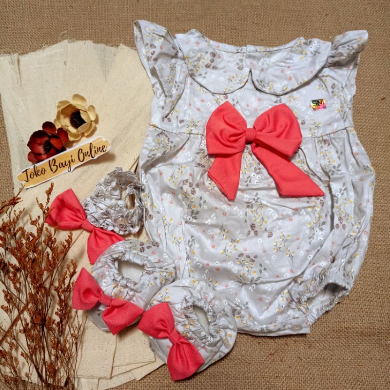 Baju jumper 0 6 bulan bando lucu bestseller anak bayi cewek perempuan murah-Keiko abu