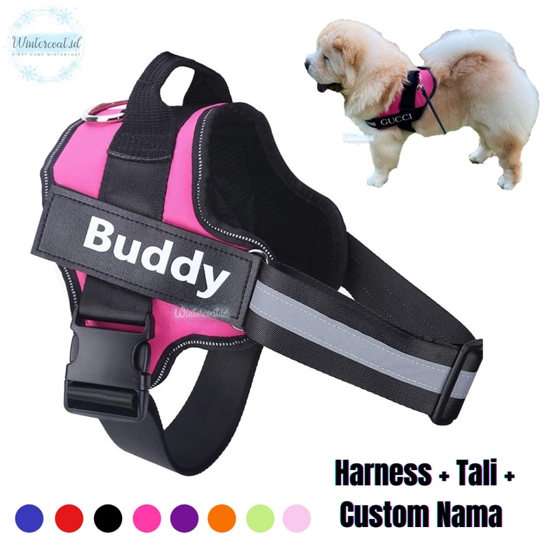 Harness Tali Anjing Kucing custom nama reflective leash import patch untuk pet dog besar jumbo kecil