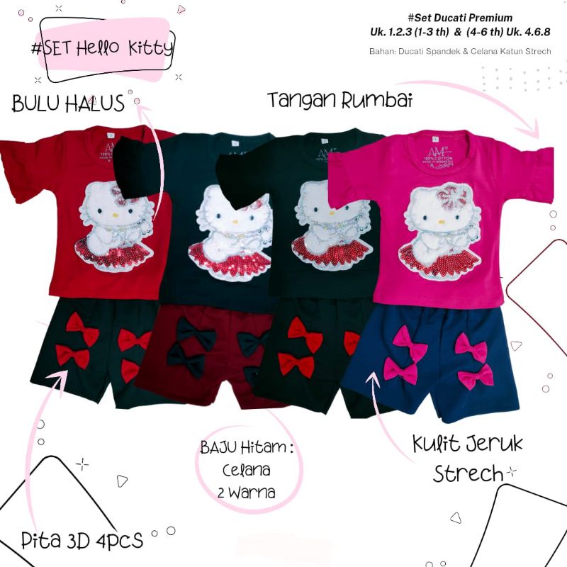 Setelan Anak Perempuan &quot;KITTY&quot; Size 1-5th bahan Ducati Katun Spandek Premium