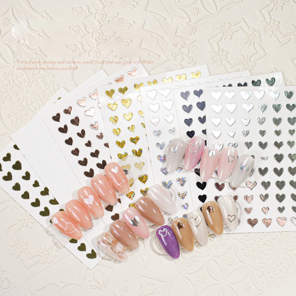 Stiker Kuku 3d Motif Nanas / Hati Warna Laser / Gold / Silver / Hitam / Putih Untuk Dekorasi Nail Art / Manicure Diy