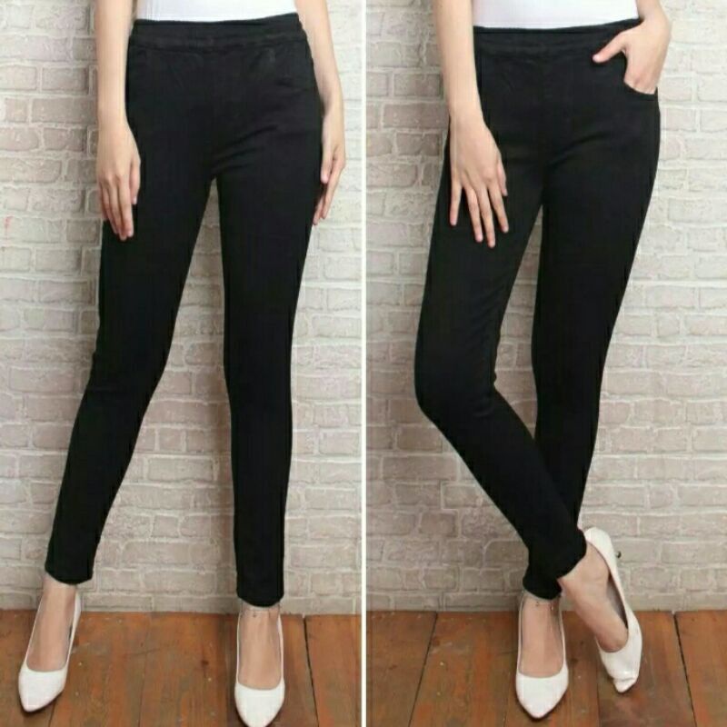 CELANA LEGGING JEANS WANITA PINGGANG KARET UK 27-34 SOFTJEANS