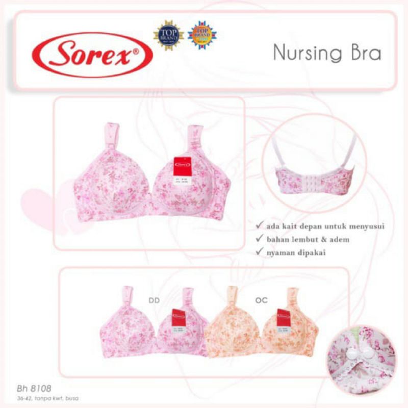 BH Menyusui Sorex 8108 Nursing Bra Motif Bunga Tanpa Kawat