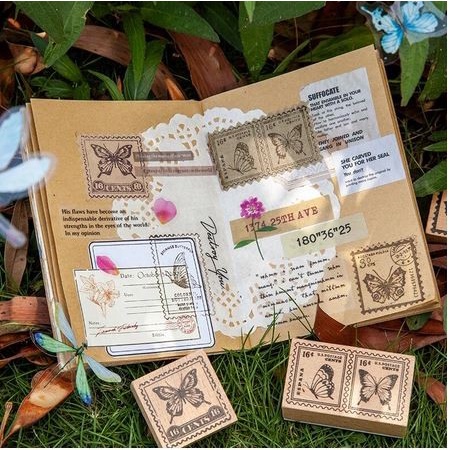 Wooden Stamp - Vintage Butterfly Frame Series