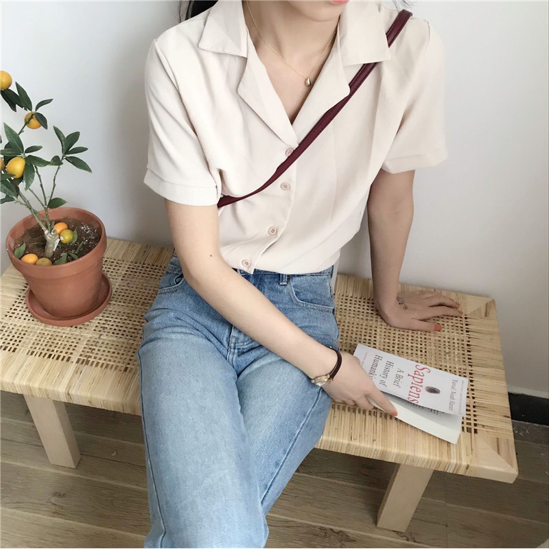 XIAOZHAINV Blouse Wanita Korean Style Lengan Pendek 307
