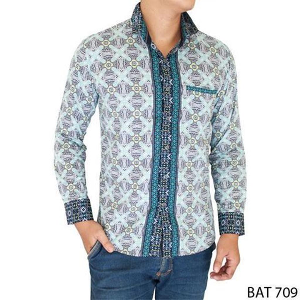 Batik Slim Fit Lengan Panjang Katun Hijau – BAT 709