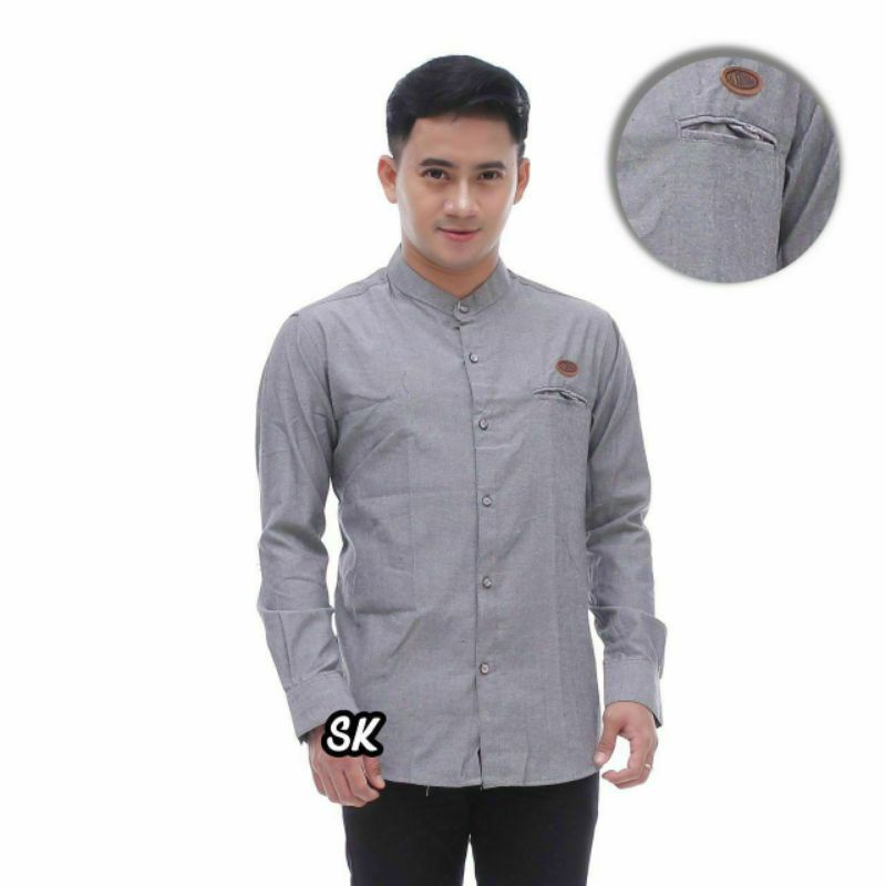 ATASAN KEMEJA KOKO COWOK LENGAN PANJANG POLOS BIRU LANGIT PUTIH DUSTY PINK ABU MISTY M L XL MURAH