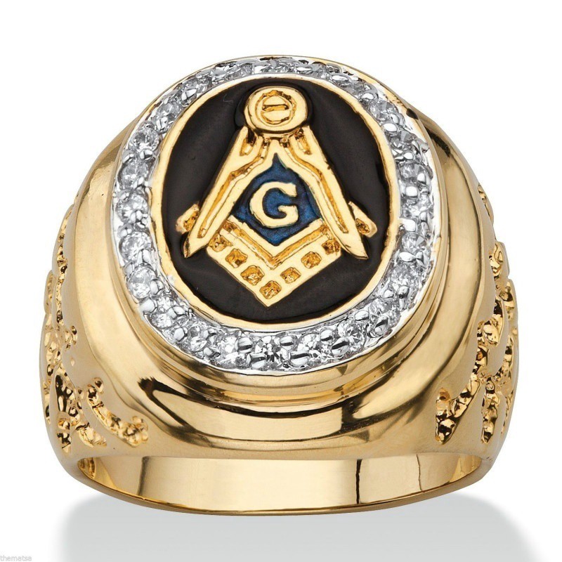 Cincin Vintage Motif masonic Freemason Warna Gold untuk Pria