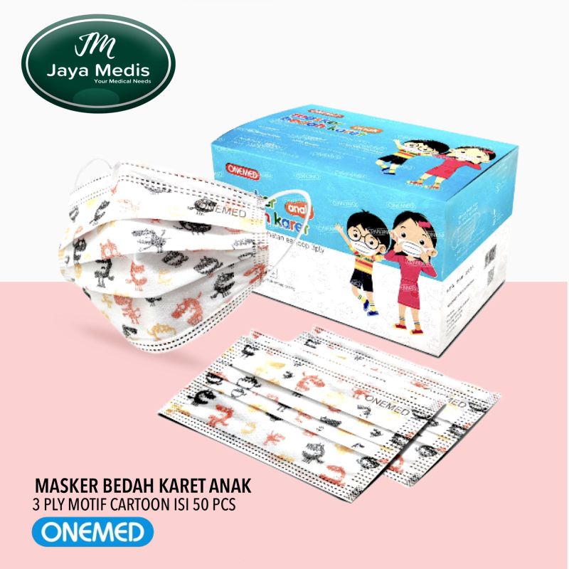 Masker Medis Anak Motif Cartoon 3ply - Onemed 1 Box 50pcs