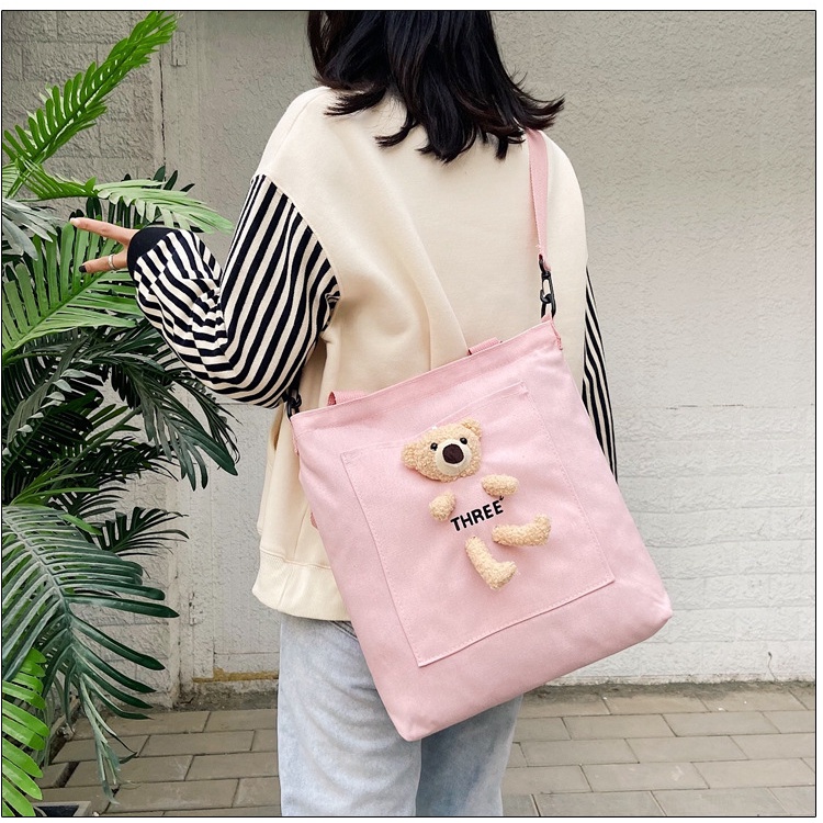 [littlecrab] Tote Bag Beruang Lucu Teddy Bear Unisex Totebag Timbul Unik Resleting Berkualitas Tas Tote Kuliah Sekolah Big Capacity Korean Style