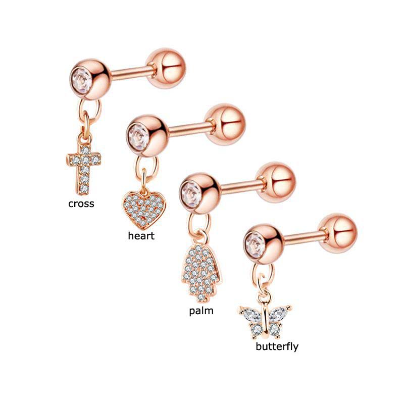 1 Pc Anting Stud Dangle Helix Piercing 16Gauge Bahan Stainless Steel Warna Rose Gold